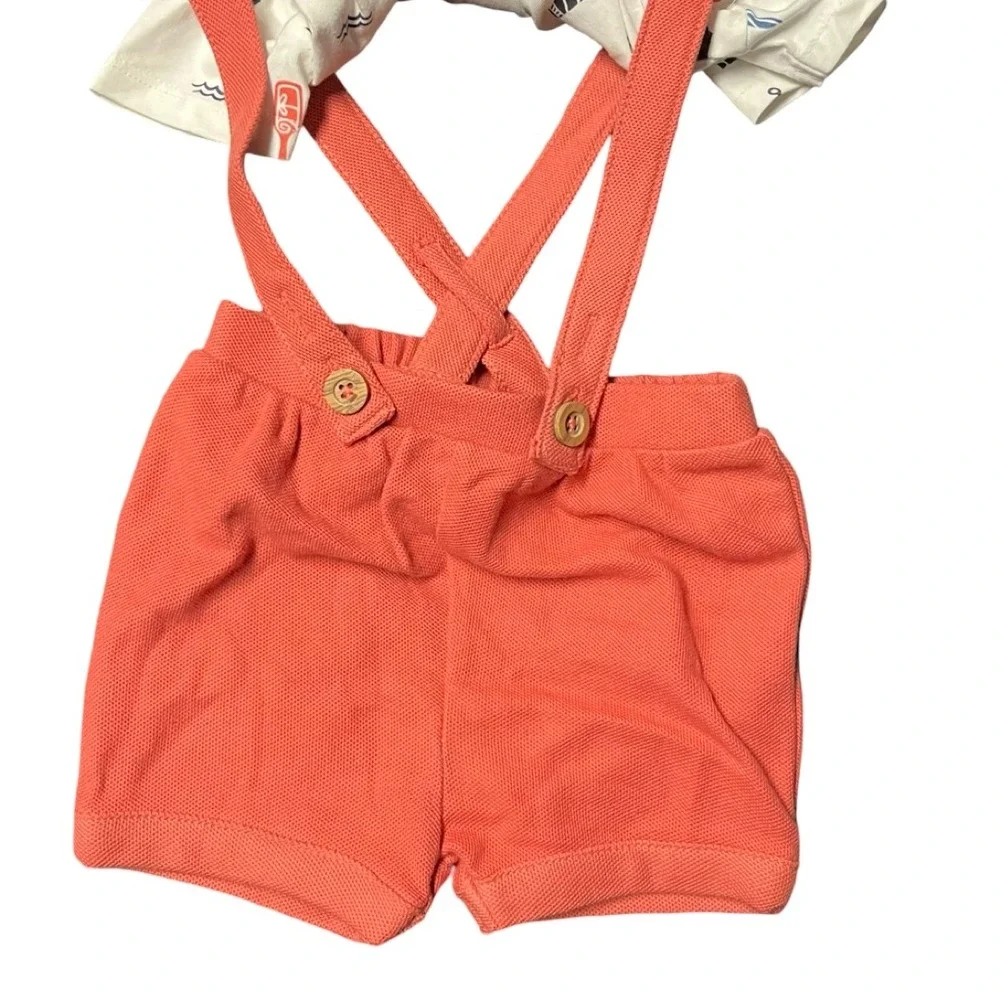 NWOT Caribbean Joe Baby Boy Nautical Bodysuit and Suspender Shorts Set 3-6 Month